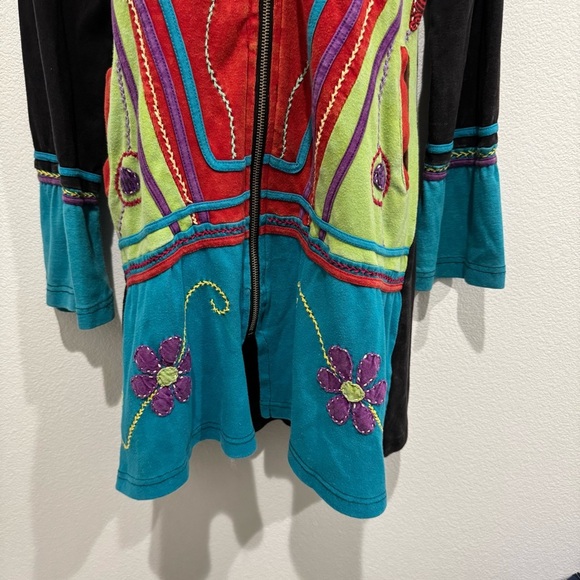 Rising International Long Zip Up Jacket Size L Boho Hippie Floral Patchwork - Picture 5 of 11